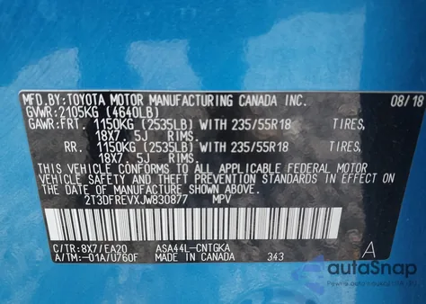 2018 Toyota Rav4 Limited из США, поврежденный, VIN 2T3DFREVXJW830877